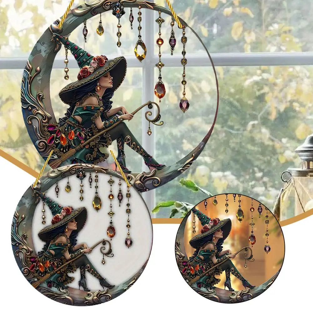 Personalized Witch Moon Sun-catcher Window Hanging Ornament Custom Cat Witch Acrylic Suncatcher For Halloween Decor Home Car Cra