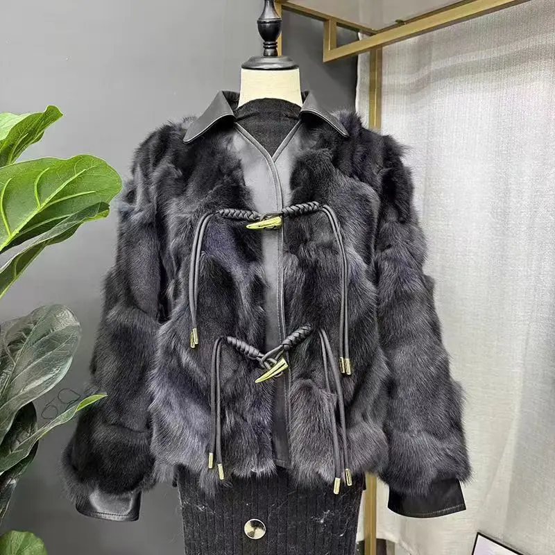 Winter new style fox fur genuine fur coat warm jacket women's short young fashion genuine leather sheepskin coat