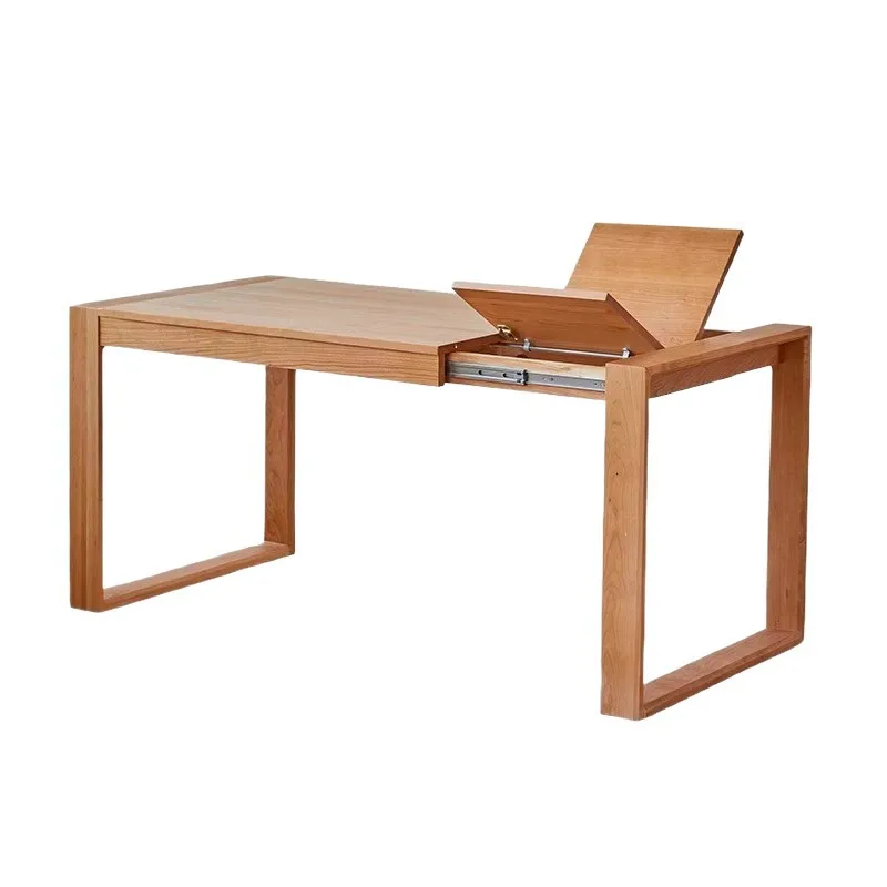 

Nordic solid wood retractable dining table cherry wood foldable large board table household Japanese log small apartment dining