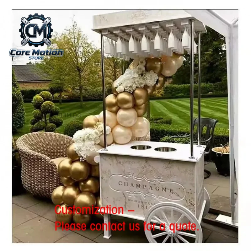 custom.White Dessert Wedding Display Bar Cart Multi-Function Large Capacity Wheeled Float PVC Material