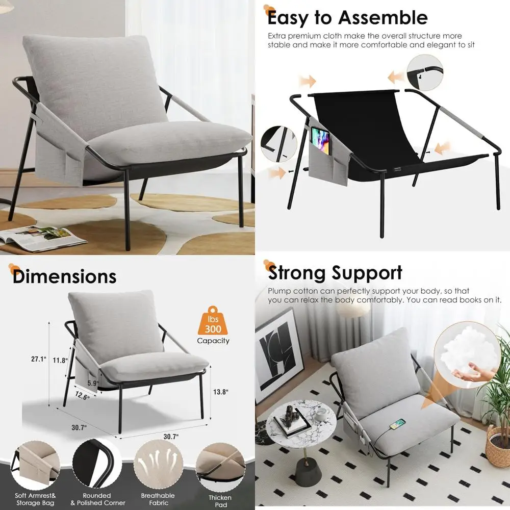 

Modern Oversized Linen Fabric Chaise Lounge Chair, Cozy Armchair for Living Room, Comfortable Indoor Seating Option