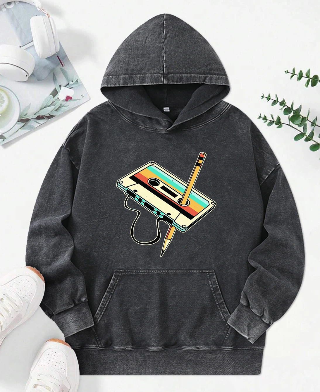 Personal Stereo Creative Print Female Washed Hoodies Cotton Oversized Hoody Casual Street Clothes All-Match Y2K Womenwear