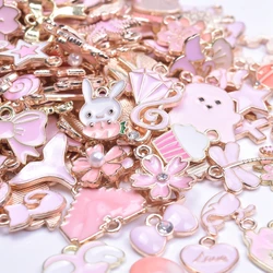 Pink Enamel Charm Mixed Animal Moon Star Alloy Pendant Charm For Jewelry Making DIY Craft Bracelets Earrings Finding Materials