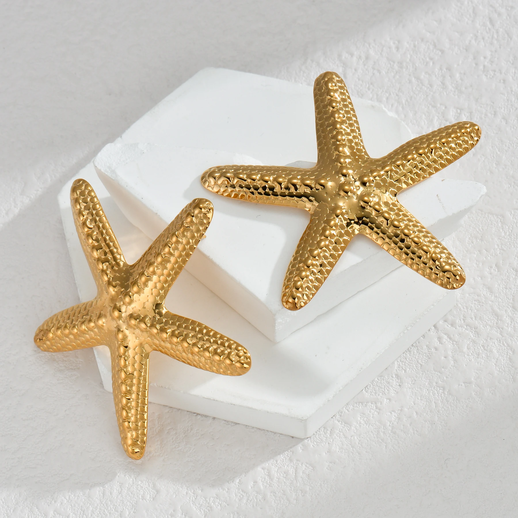 Cute Starfish Earrings Gold Color Big Stud Earrings Stainless Steel Jewelry Vintage Waterproof for Women Mother Birthday Gift