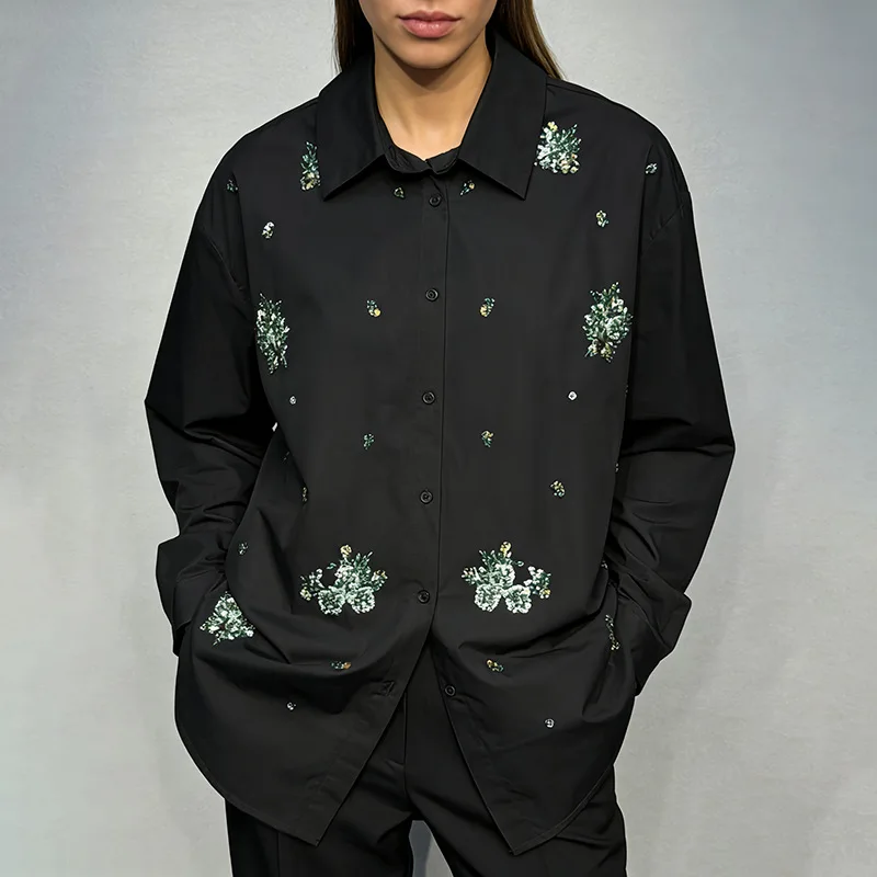 

Женская зимняя блузка со стразами в городском стиле, модная, легкая роскошная, элегантная одежда