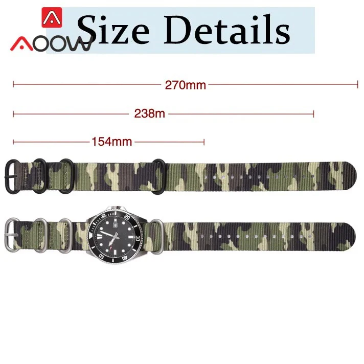 Nylon Strap 20mm 22mm Stainless Steel Ring Buckle Watchband Camouflage Men Military Replace Watch Band for Casio for Seiko