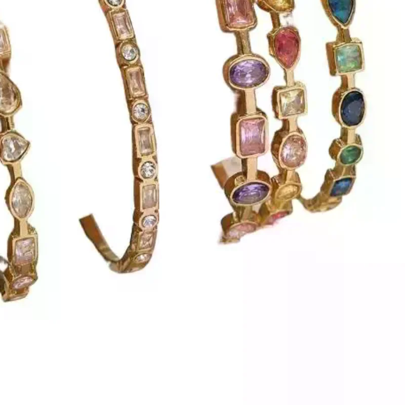 Geometric Bangle Bracelet Exquisite Colorful Zircon Inlay Premium Stainless Steel Jewelry Bridesmaid Gift for Weddings