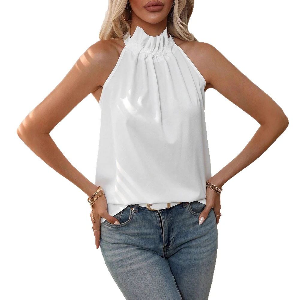 Women's Sleeveless Vest Polyester Material Pure Color Regular Length Moderate Elasticity Vest for Daily Vacation Holiday Use