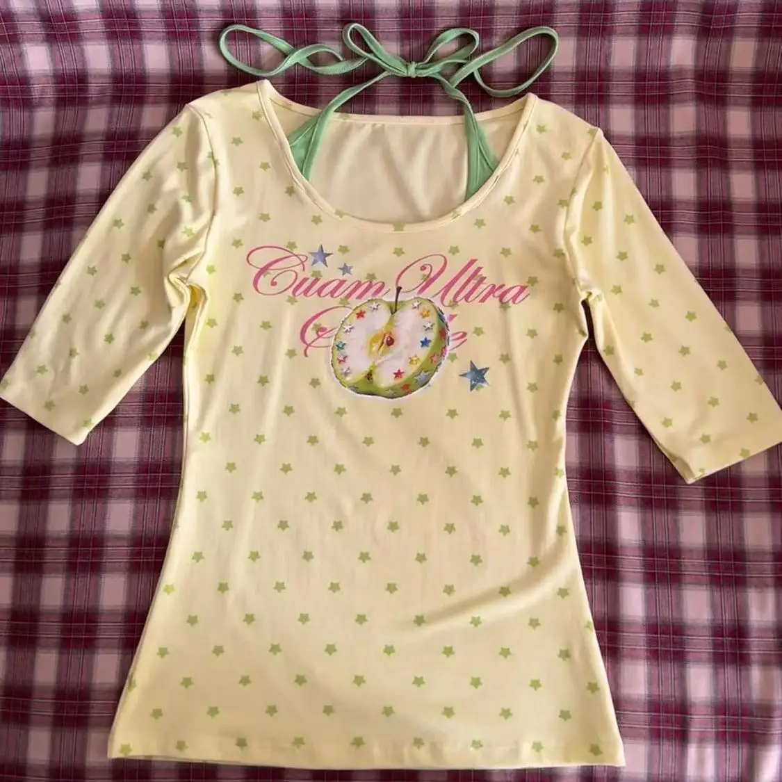 Women's Retro Summer Slim Fit T-Shirt Star Pattern Graphic Print Layered Camisole Top with Halter Tie kawaii clothe gothic anime