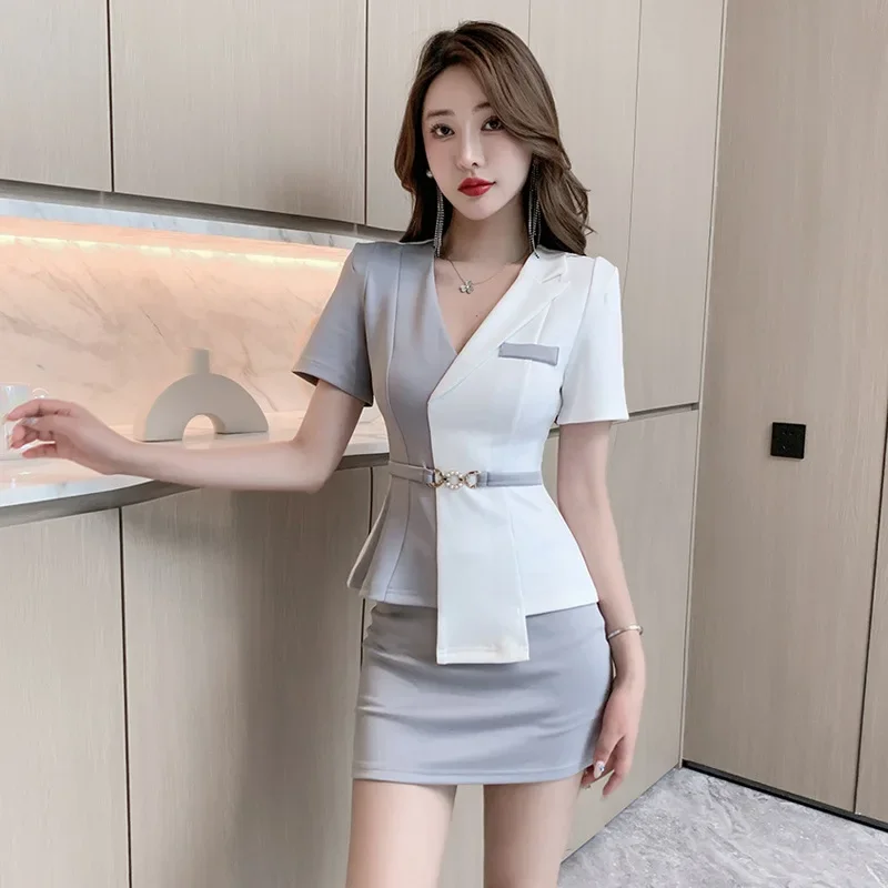 Woman Work Clothes Shirt Short Skirt Suit Hotel Waiter Beauty Salon Spa Massage Nail Cafe Foot Bath Technician Overalls Uniform