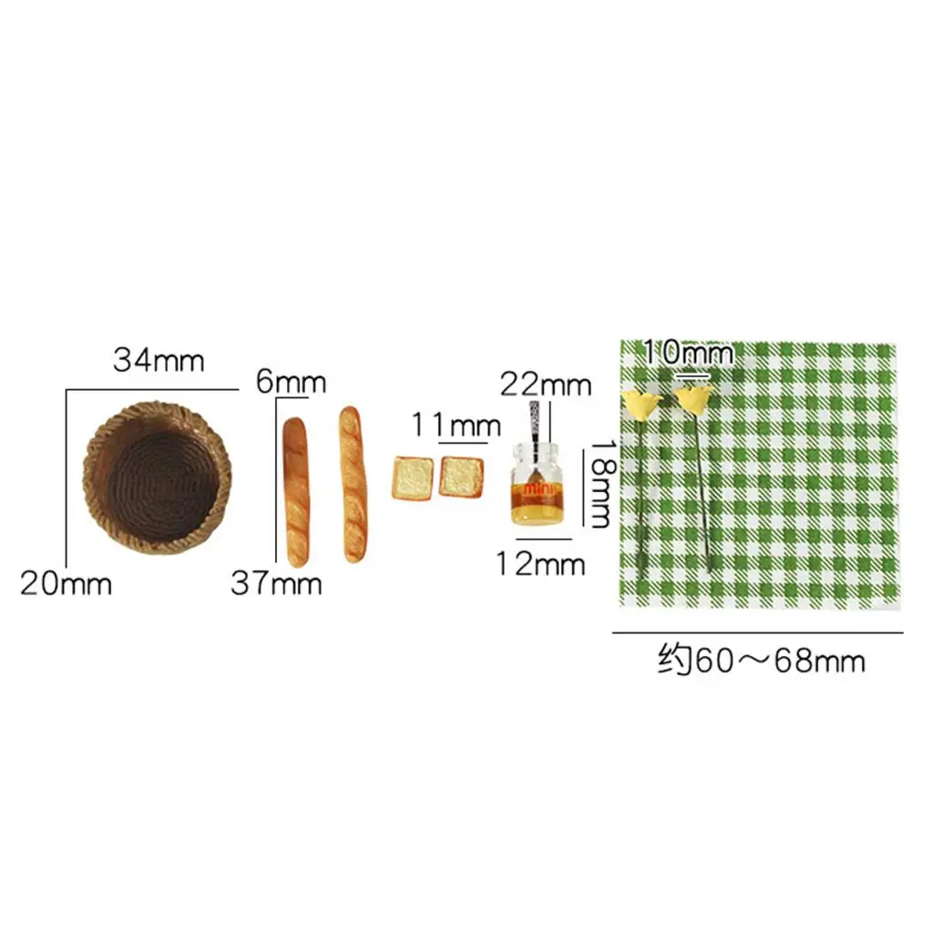 Simulatie Voedsel Brood Honing Picknickdoek met Mand Set 1/12 Poppenhuis