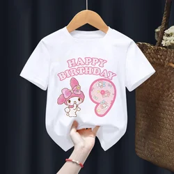 Sanrio My Melody T-shirt Birthday Number 3-14 Kawaii T Shirt Anime Cartoons Children Casual Clothes T Shirts Kid Girl Boy Tops