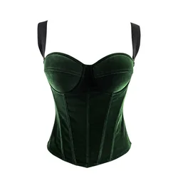 French Velvet Corset Crop Tops Women Bones Overbust Bra Cups Slim Halter Tube Top Zipper Y2k Clothes Strapless Slimming Shapewea