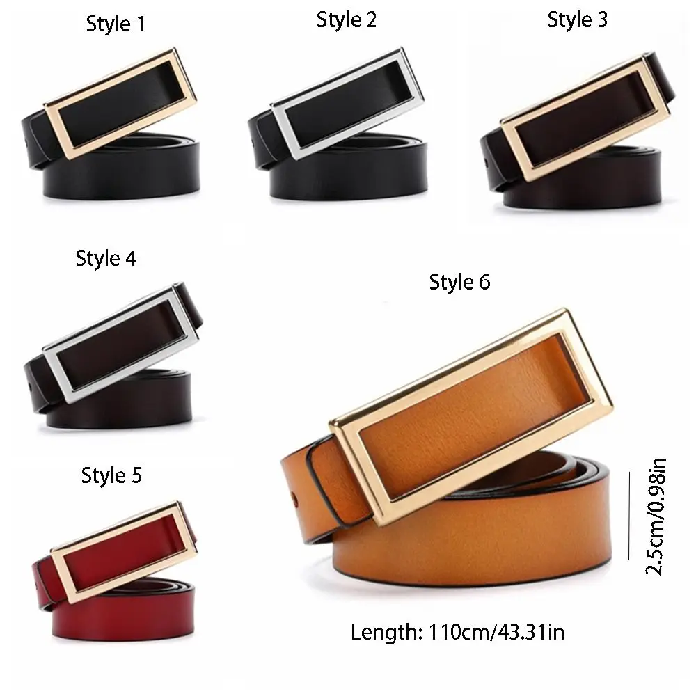 Strapsa Fashion Sabuk Kulit Asli Gesper Persegi Panjang Sabuk Tipis Dapat Disesuaikan Dekoratif Elegan Sabuk Sempit Wanita
