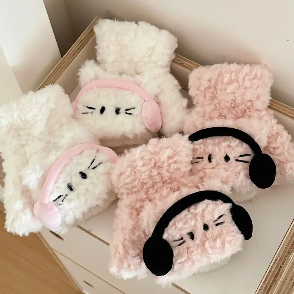 สบายแมวครึ่งนิ้วถุงมือWindproofพลิกการ์ตูนMittensหูอุ่นอุ่นฤดูหนาวPlush Earmuffsนักเรียน