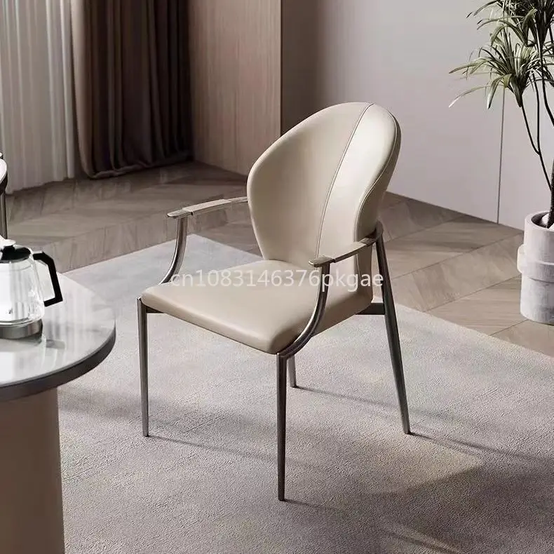 Modern Simple Light Luxury Armrest Leather Master Chair Casual Dining Chair Minimalist Back High-end Desk Chair Furniture