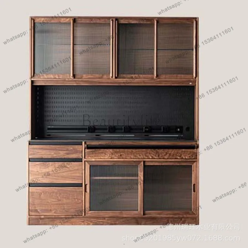 Factory Direct Sales North American Black Walnut Side Cabinet Solid Wood Slate Storage Integrated Wall Display Cabinet