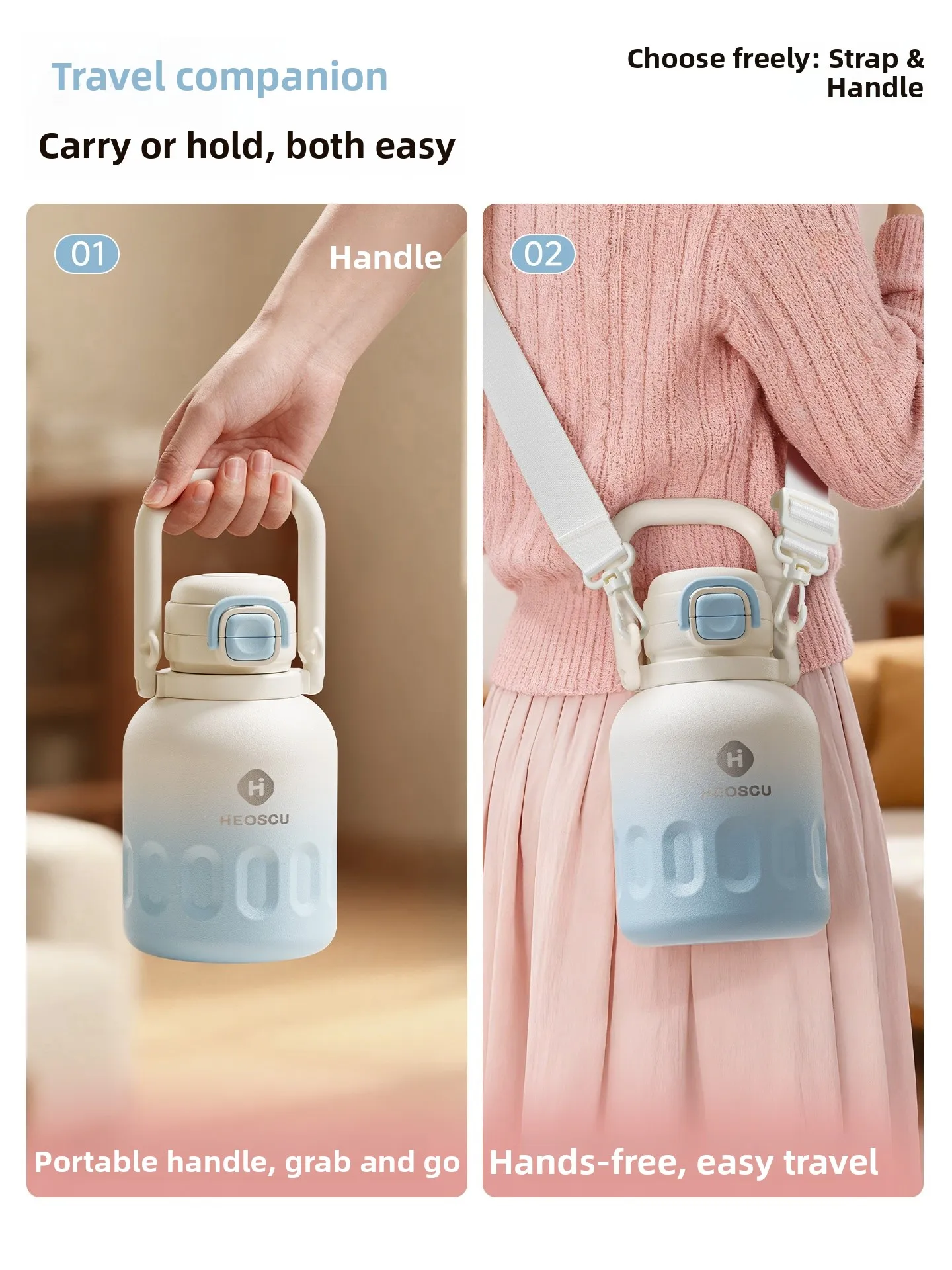 Large Capaci St Insulated Water Bottle Portable Student Beverage Cup Silicone St Stainl Steel 2000ml High Aestheti... - view 5