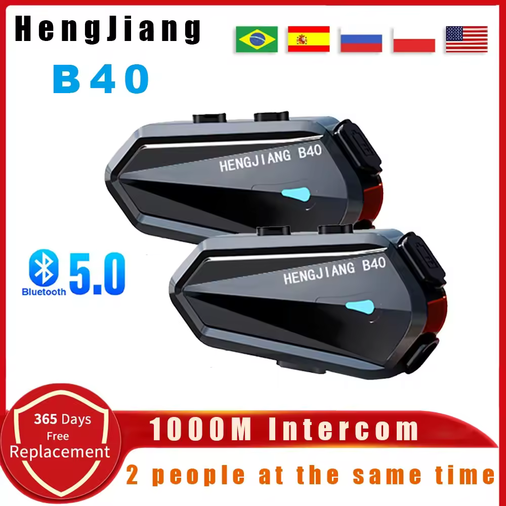 HENG JIANG B40 casco Bluetooth auricolare interfono 1000M miscelazione auricolare Stereo Type-C IPX6 impermeabile 1600mAh V5.3 lettore MP3