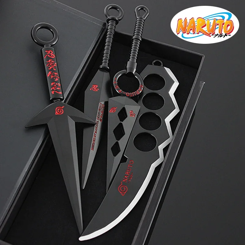 

Naruto Weapon Uzumaki Naruto 4pcs/Box Spade Vere Katana Swords Samurai Real Steel Anime Weapons Keychains Boy Toy Birthday Gifts