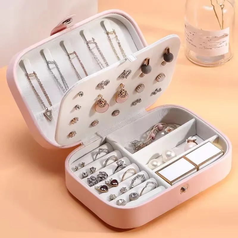 Jewelry Box, PU Leather Small Portable Travel Case, 2 Layers Organizer Display Storage Holder Box for Rings, Earrings, Necklaces
