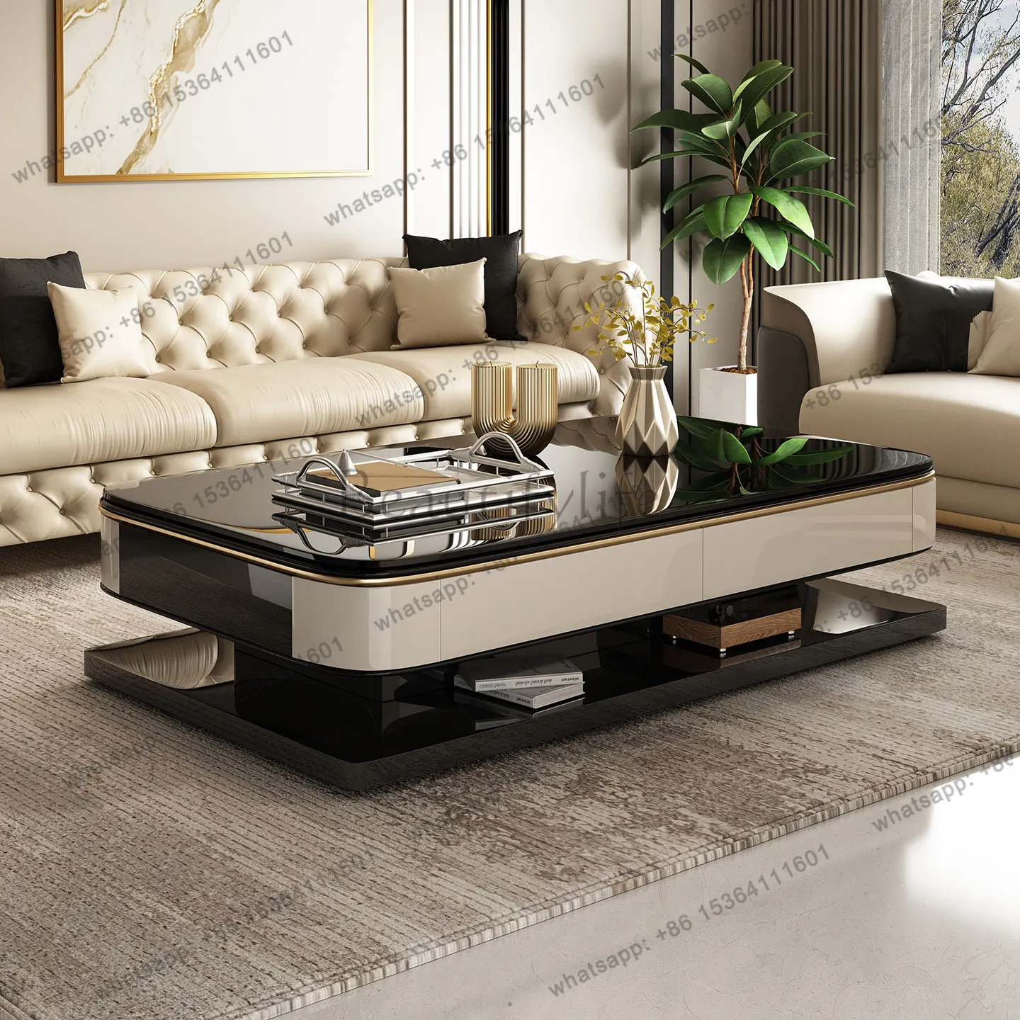 YJ modern minimalist 50cm heightened coffee table premium sense 2026 new microcrystalline stone double-layer large coffee table