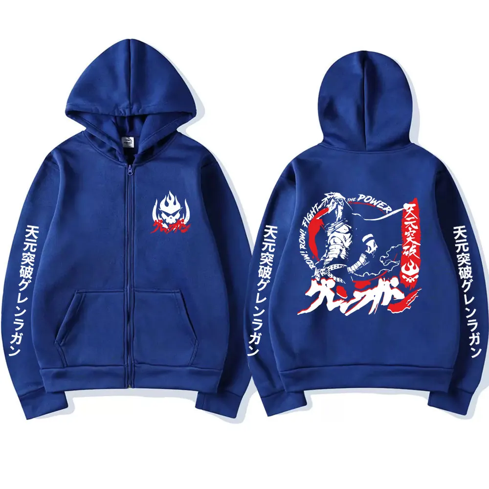 Anime Row Fight The Power Tengen Toppa Gurren Lagann Grafik-Reißverschluss-Hoodie Herren Vintage Zip-Up-Jacke Manga Oversized Mantel – Detail 4