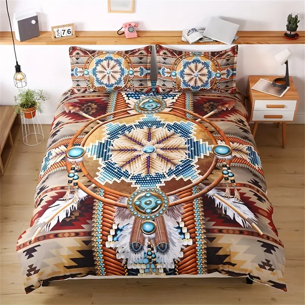 Imagem -03 - Conjunto de Roupa de Cama Boho Vintage para Crianças Capa de Edredão Geométrica Abstrata Rainha e Rei Tamanho Completo 200x200 240x220 Peças