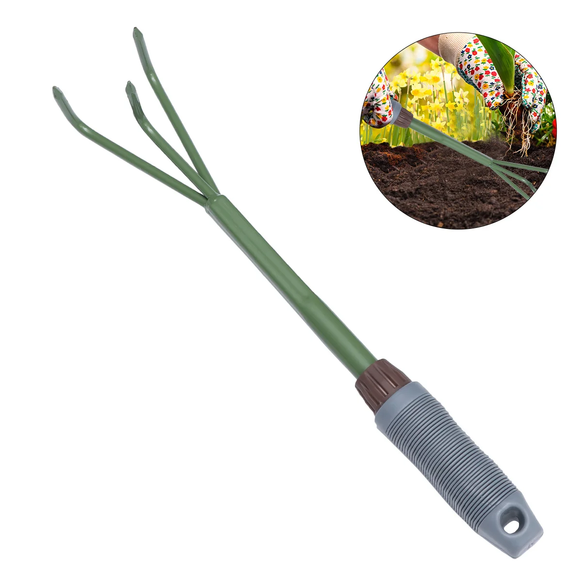 

Three Teeth Rake Lightweight Durable Garden Tool Set Portable Soil Loosener For Yard Lawn Park Gardening Rake Tool