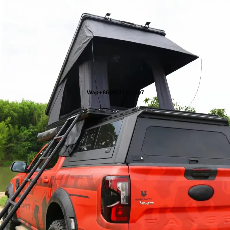 One Person Aluminum Alloy Hardtop Car Roof Tent Canvas Elevated Triangle Design Wind Rain Resistant Quick Automatic Opening