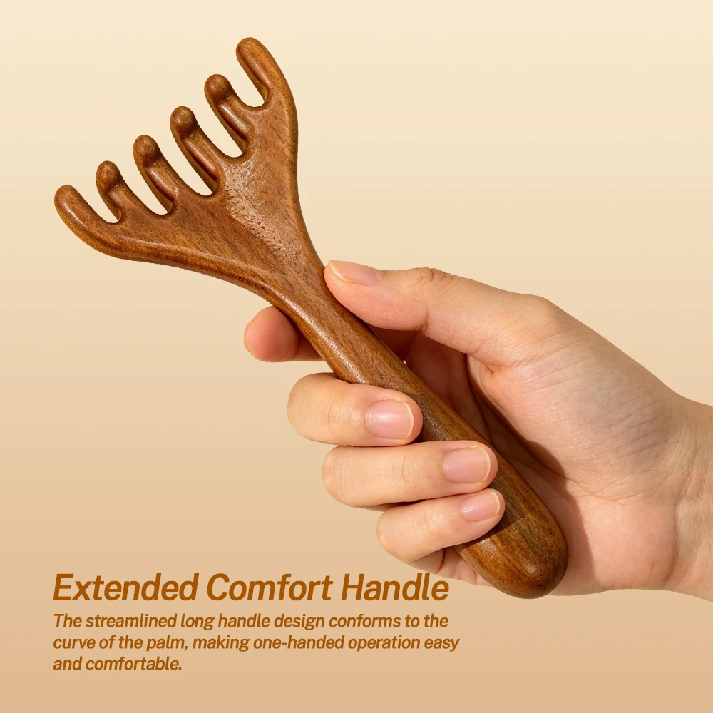 

Sandalwood Five-Claw Scalp Massager Gua Sha Tool Back Scratcher Spa Handheld Meridian Scalp Massage Comb Hair Care