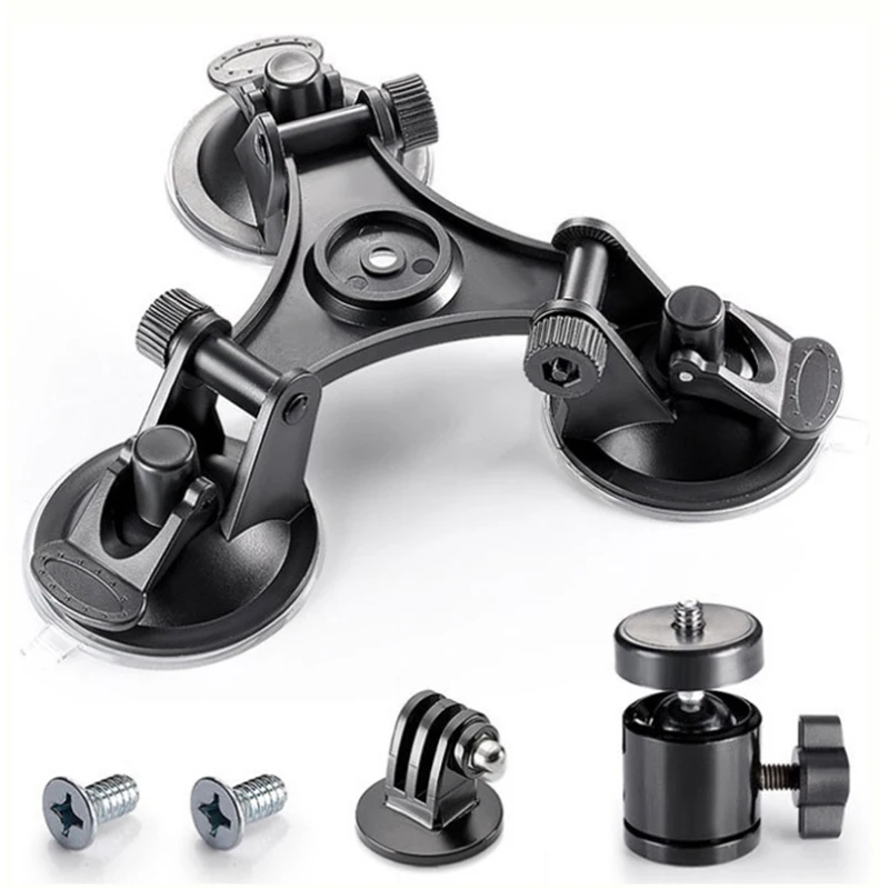 Triple Suction Cup Mount with 1/4\'\' Standard Thread Adapter for GoPro Hero 13 12 11 10 9 8 DJI OSMO Action 5 4 3 Insta360 SJCAM