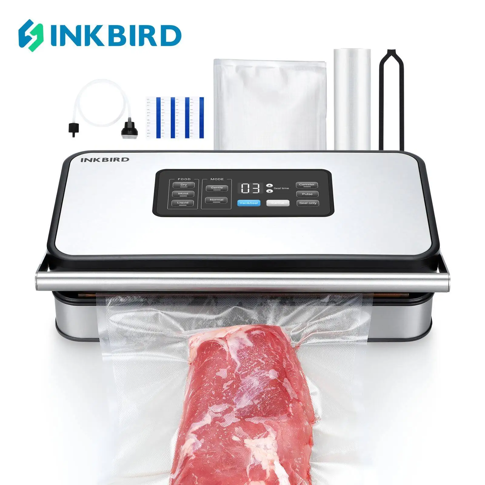 INKBIRD INK-VS04 Large Vacuum Sealer Dry/Wet/Liquid Food Sealed Packaging Kitchen Food Storage Seal Built-In Cutter&Storage Bags