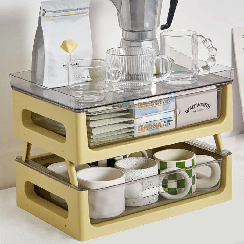 

Ins Double-Layer Desktop Shelving Water Cup Storage Rack Tea Bag Coffee Storage Box Office Desktop Drawer Type Storage