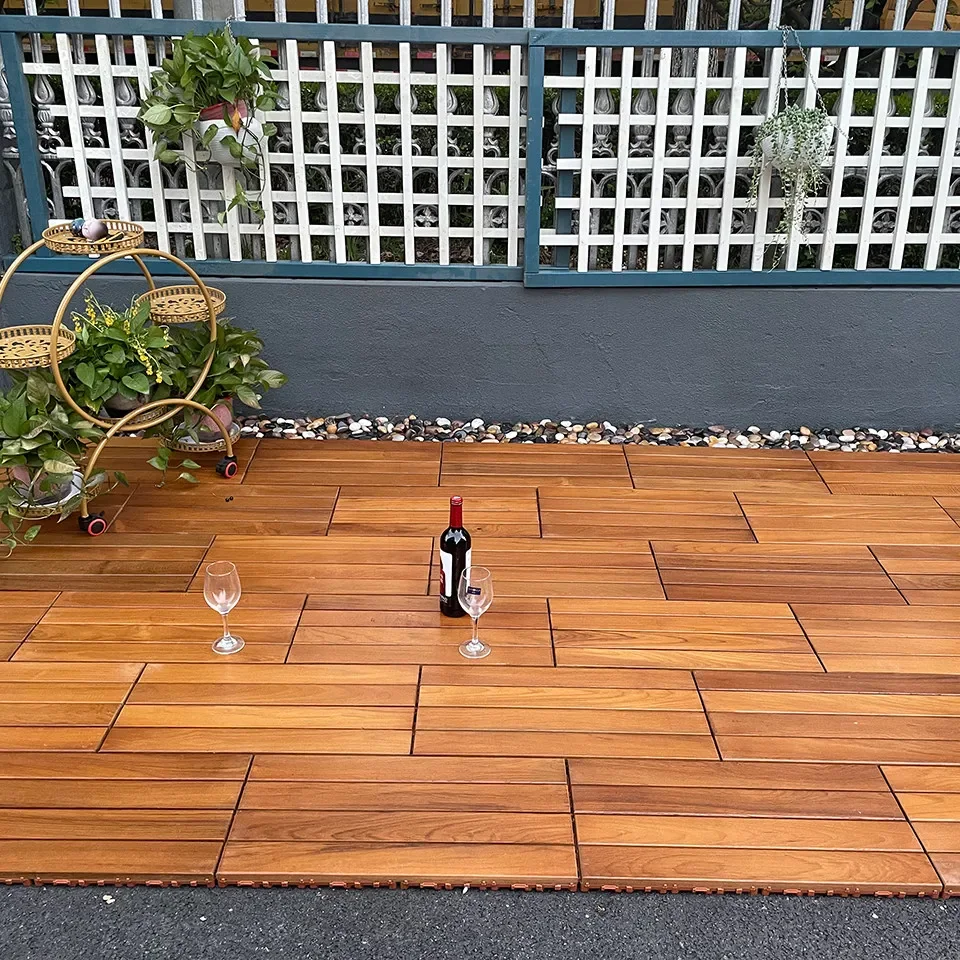 Outdoor Garden Balcony Patio Solid Wood Anti-Slip DIY Teak Interlocking Deck Tiles