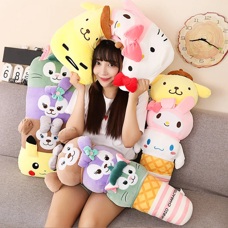 

70cm Sanrio Long Pillow Animal Stuffed Sofa Cushion Kuromi Melody Cinnamoroll Kitty Plush Doll Kawaii Decoration Girl Kid Gift