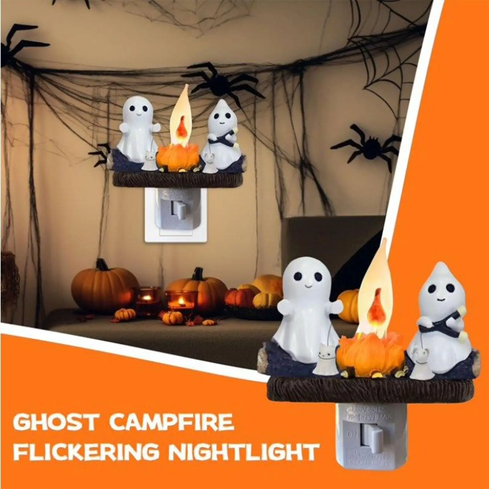 

Halloween Ghost Nightlight Ghosts Campfire Flicker Flame Candlestick Ornament Resin Spooky Party Decor For Living Room Bedroom