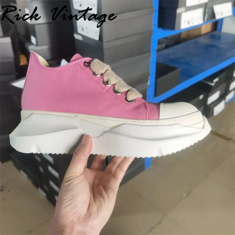 Rick Vintage Brand Fabric Casual Shoes Men Thick Sole Lace Up Trainer Quality Handmade Designer Male Low Top Black Sneakers New