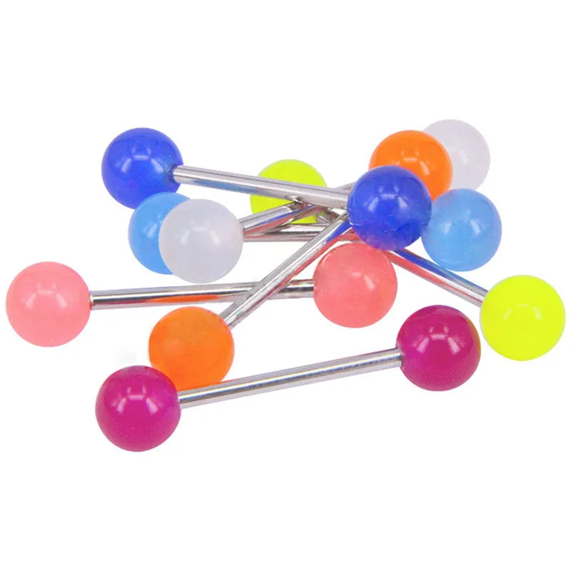 10 PCS/Set Luminous Bola Barbell Stud Tongue Anéis Bares Body Piercing Jóias