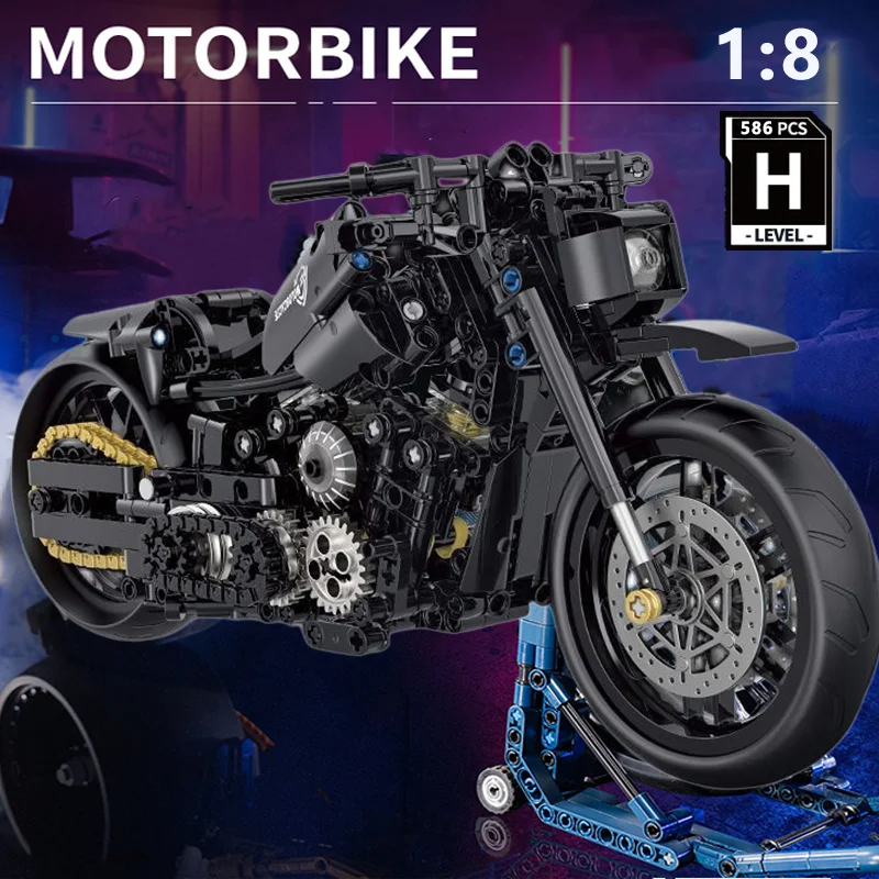 High Tech 1:8 Motorcycle City Sports 586Pcs Rapid Technical Racing Motorbike Moc Modular Brick Model Building Block Boy Gift Toy