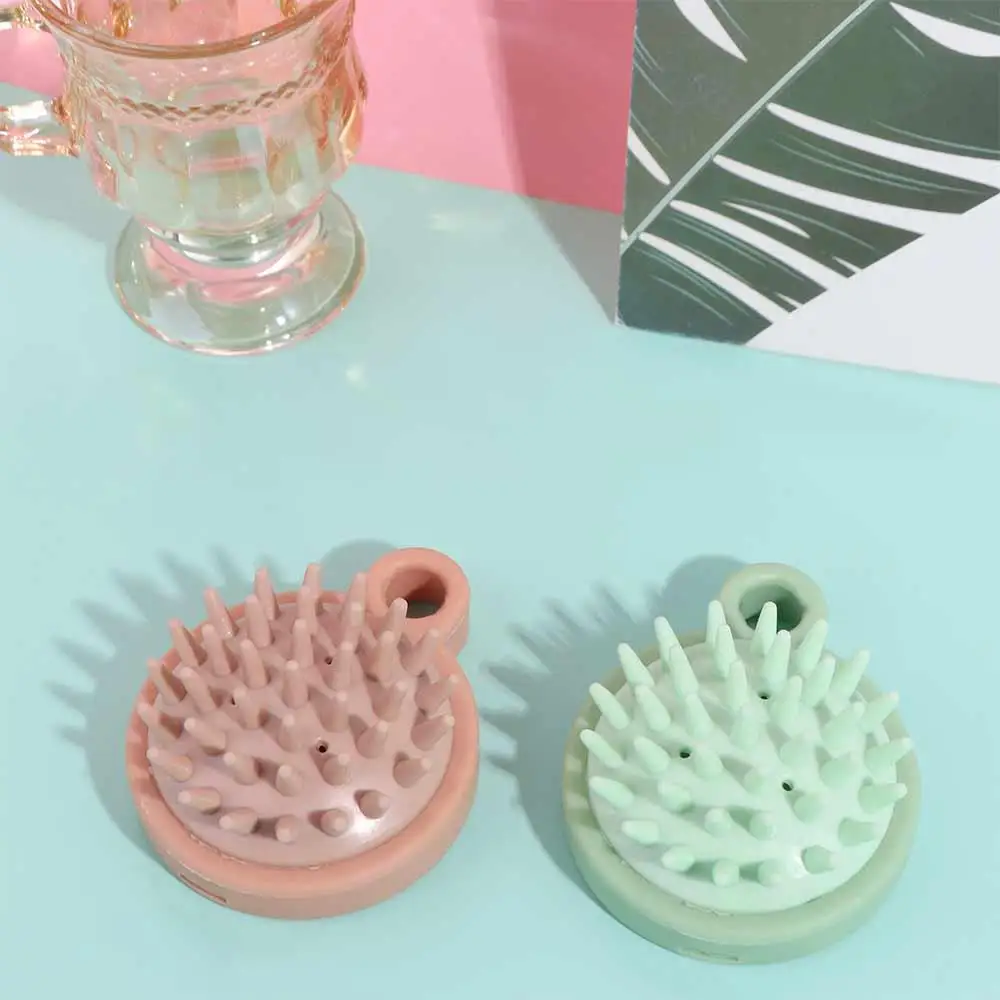 Exfoliator Comfortable Silicone Shampoo Brush Pink Green Hair Washing Comb Round Soft Scalp Massage Brush Women Men