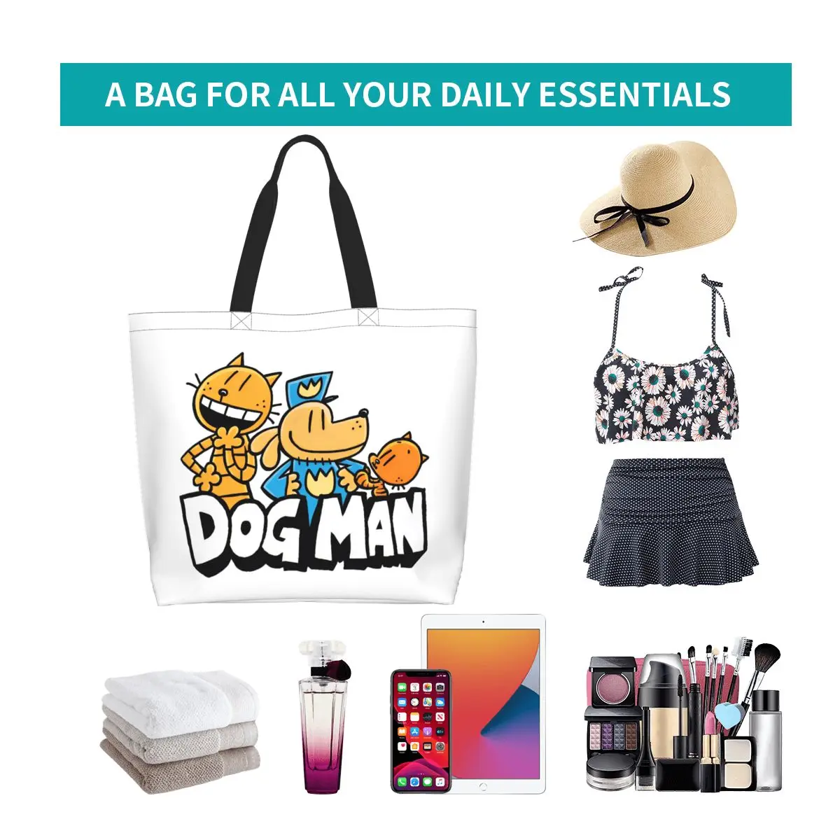 Dog Man Cat And Cute Man Shopping Tote Bag Canvas Large Capacity Shoulder Bags Shopper Grocery Handbag for Women