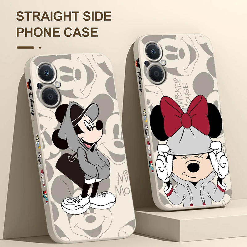 Disney Mickey Minnie Lovers Phone Case For OPPO Find X5 X3 X2 Lite Pro Neo A5 A53 A94 4G 5G Liquid Left Rope Soft Cover