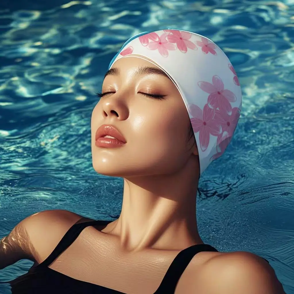 

Силиконовая шапочка для плавания для женщин, водонепроницаемые шапочки для плавания с длинными волосами и цветочным принтом