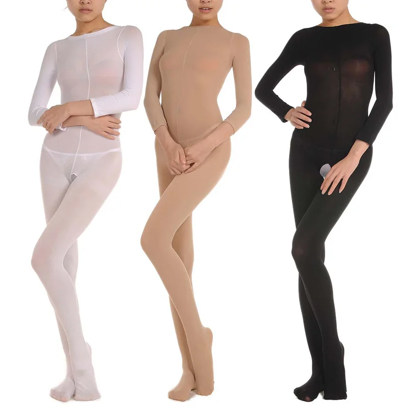 Dance bottom socks, warm one-piece stockings, sexy thickened flesh colored long sleeved open cut one-piece stockings