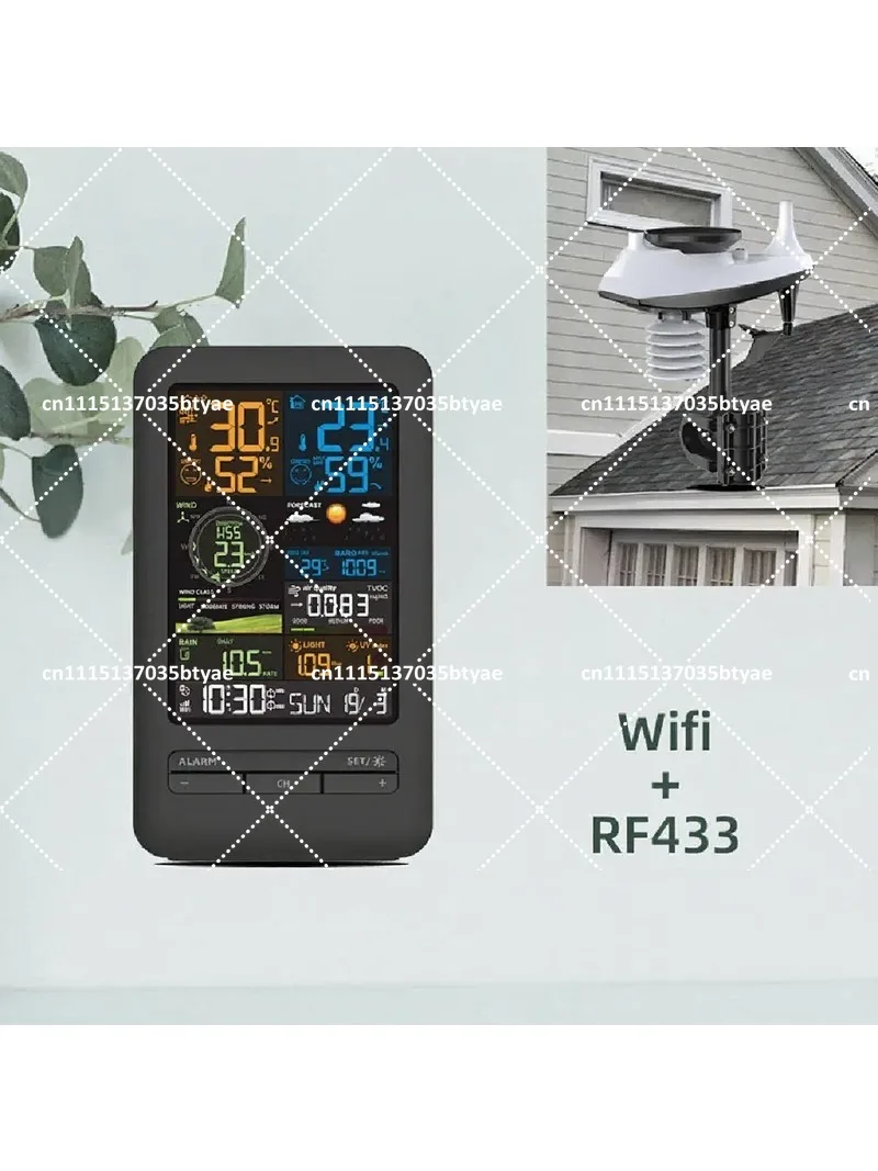 Smart Weather Station Alarm Clock with Temperature Humidity Monitor, Wind Speed Direction Gauge, Color Display Digital Clock