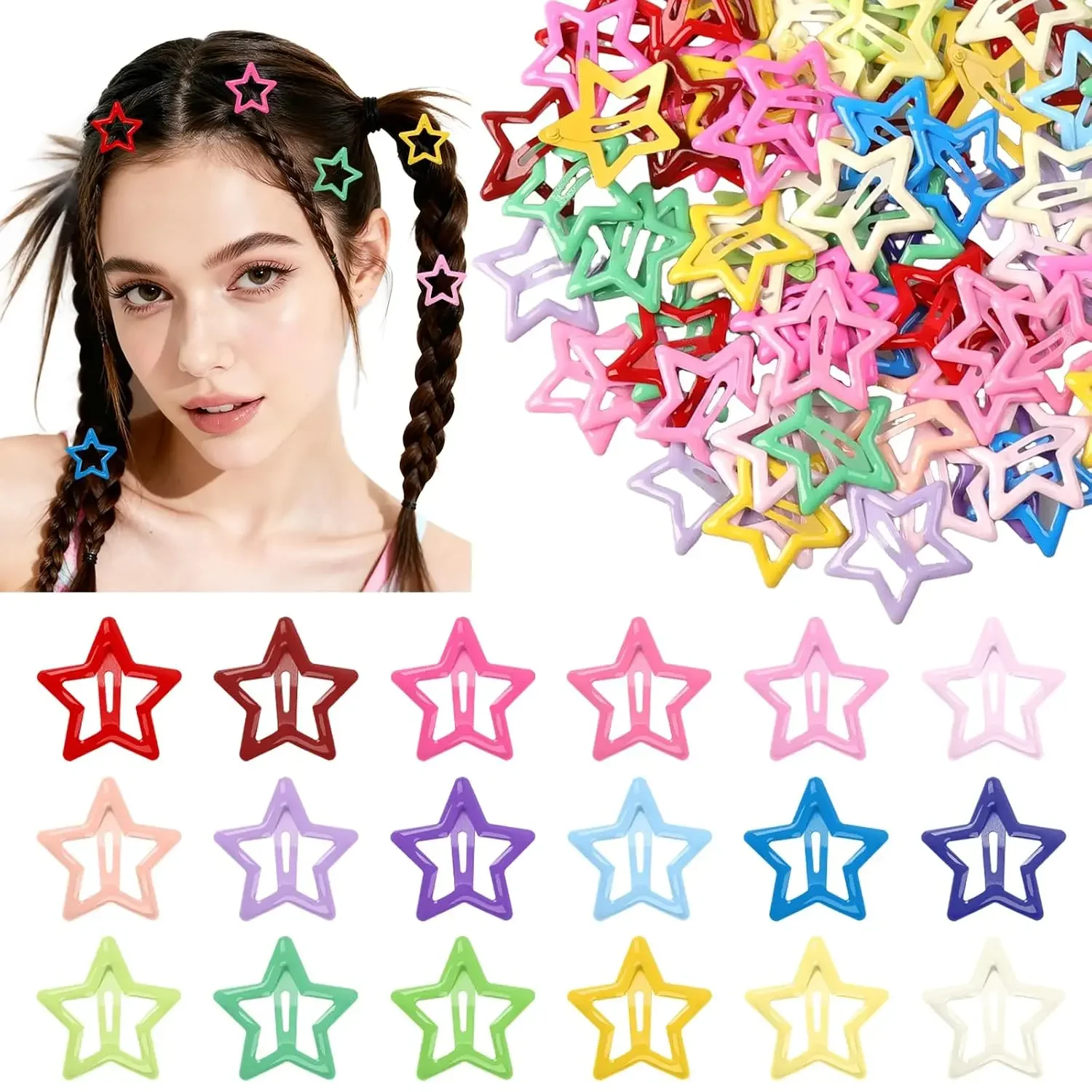 Millennium Girls Star Hair Clip Dopamine Colorful Oil Drop Y2K Bangs Clip Five-Pointed Star BB Hair Pin Hair Accessories