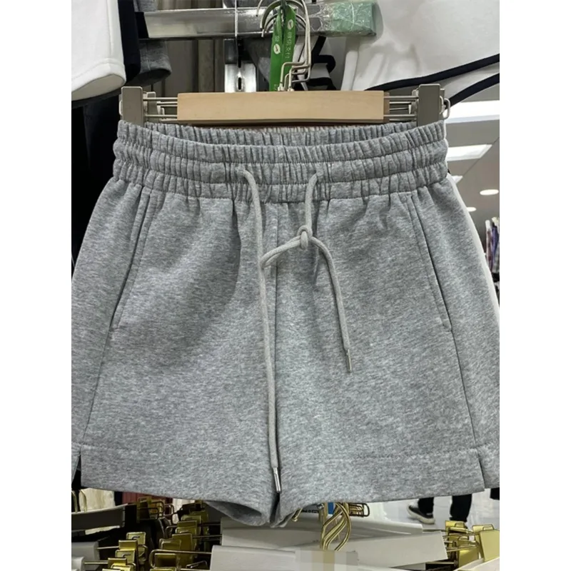 

Simple Casual High Waist Side Slit Short Pants Women's Summer 2025 Loose Slim Wide Leg Sports Drawstring Trousers
