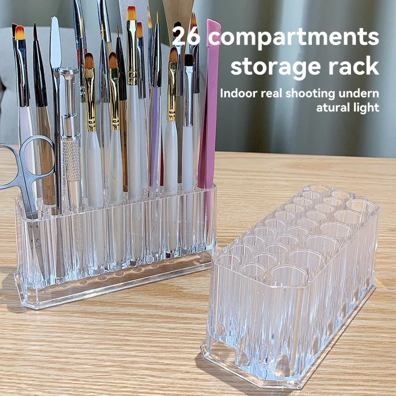 26 Holes Acrylic Nail Brushes Organizer Nail Art Kit Storage Tools Makeup Cosmetics Pen Display Case Holder Holder Showing Shelf view 4