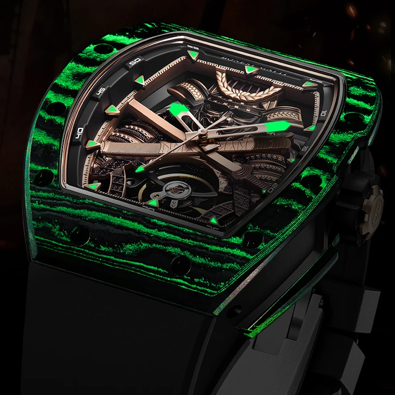 BONEST GATTI Корпус из углеродного волокна Мужские наручные часы с автоматическим механизмом Скелет Воин Механические часы с сапфировым стеклом для мужчин 2025